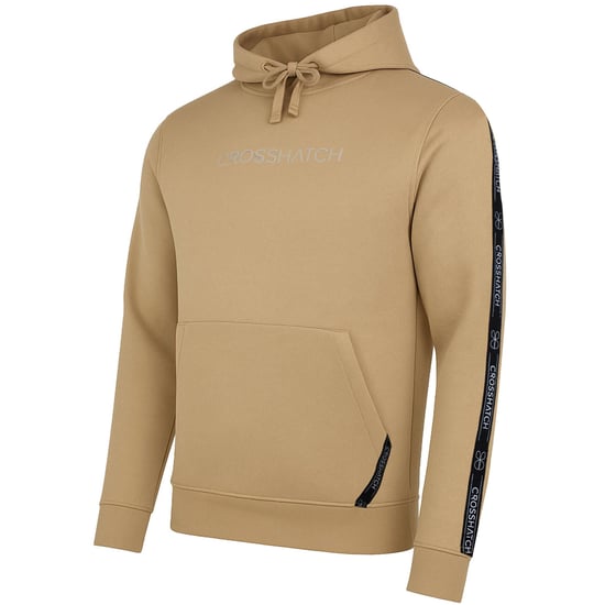 Crosshatch Apollos Panel Tape Mens Stone Hoodie - Image 2