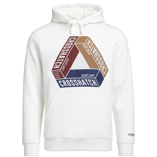 Crosshatch Chest Print Mens Off White Hoodie - Image 1