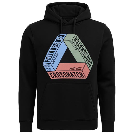 Crosshatch Chest Print Mens Black Hoodie - Image 1