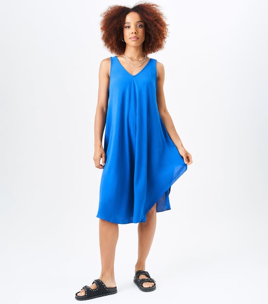 Blue Textured Woven Oversized Strappy Dress - Image 1