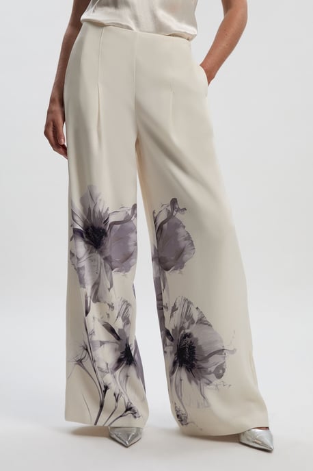 Floral Placement Print Tailored Crepe Pleat Detail Wide Leg Trousers - Image 2