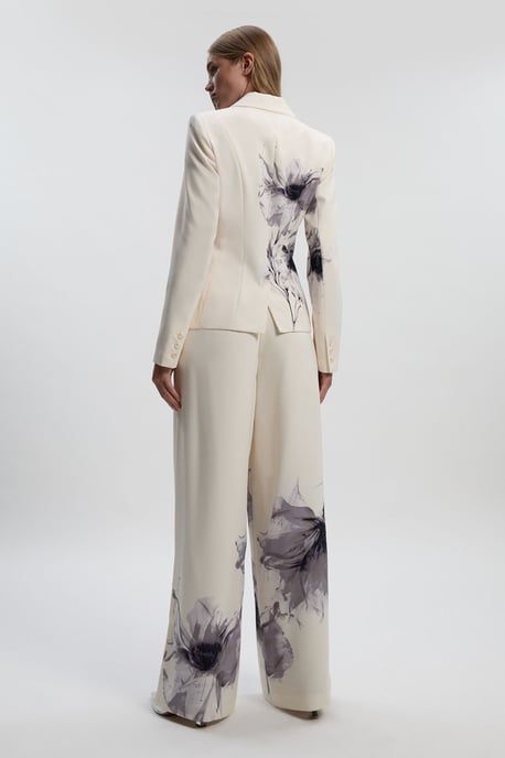 Floral Placement Print Tailored Crepe Pleat Detail Wide Leg Trousers - Image 5