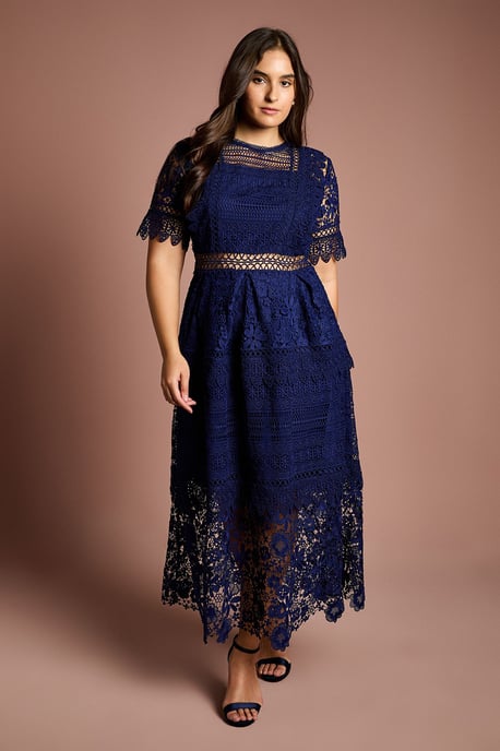 Plus Short Sleeve Lace Midi Dress - Image 1