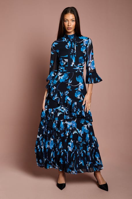 Pleated Frill Chiffon Maxi Dress - Image 1