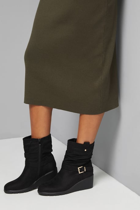 Good For The Sole: Paloma Comfort Ruche Buckle Detail Medium Wedge Casual Ankle Boots - Image 2