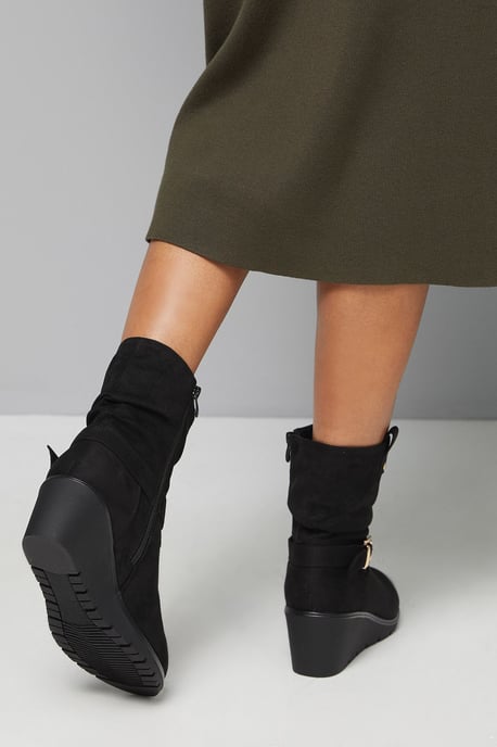 Good For The Sole: Paloma Comfort Ruche Buckle Detail Medium Wedge Casual Ankle Boots - Image 3