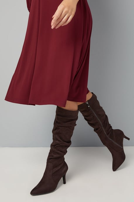 Hista Ruched Mid Heel Pointed Knee Boots - Image 2