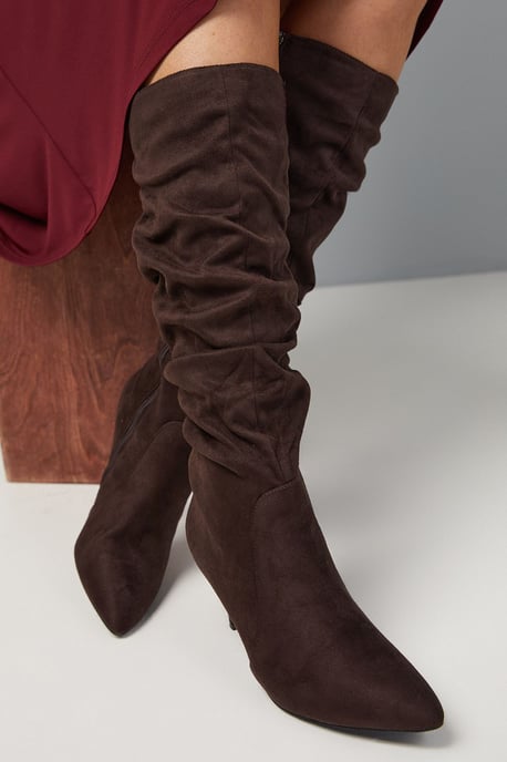 Hista Ruched Mid Heel Pointed Knee Boots - Image 4