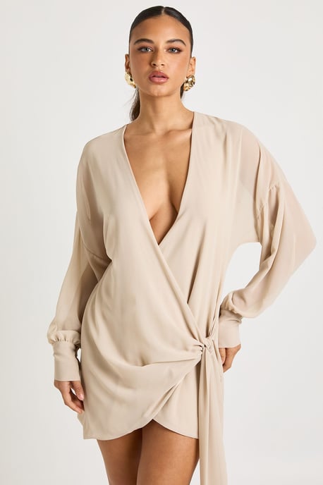 Long Sleeve Wrap Mini Dress - Image 1
