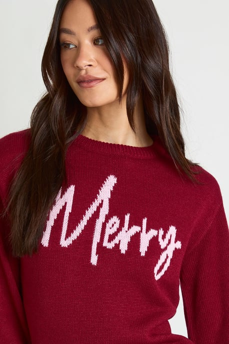Tall Merry Slogan Cropped Christmas Jumper - Image 4