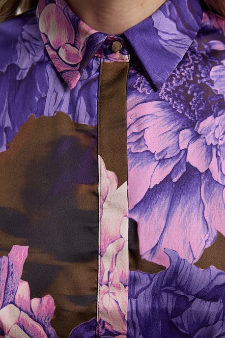 Floral Print Hammered Satin Collared Woven Shirt - Image 3