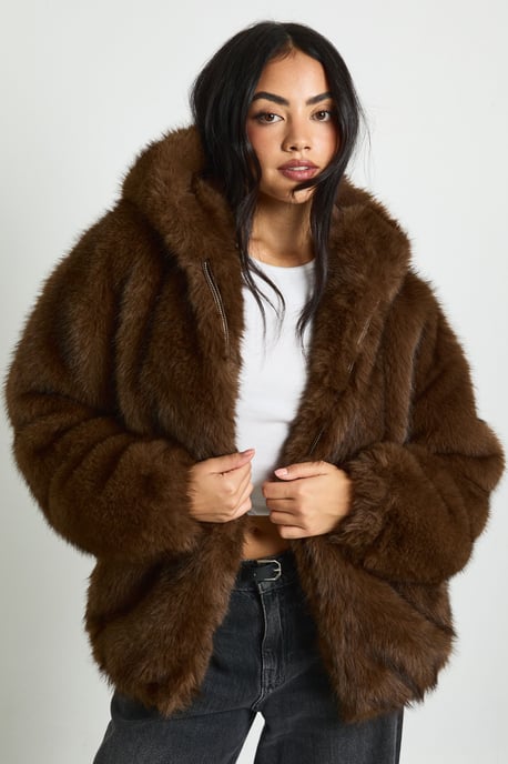 Premium Faux Fur Hooded Jacket - Image 1