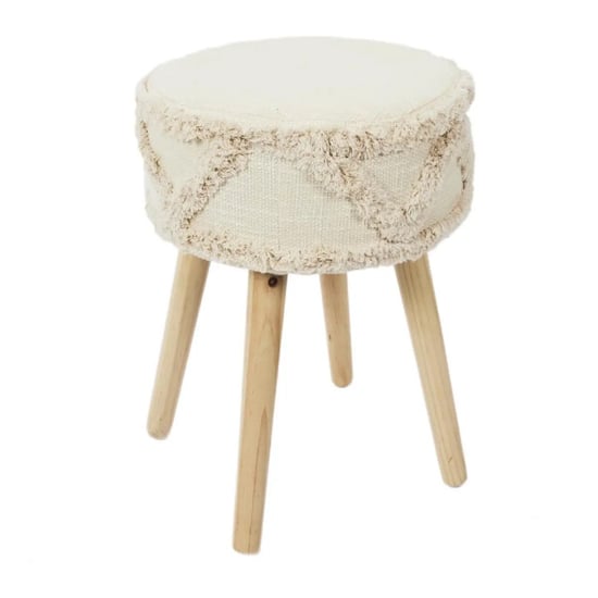 WDMT Ronde kruk met boho design – Ø 30 x 41 cm – houten poten – zachte bekleding – - Image 1