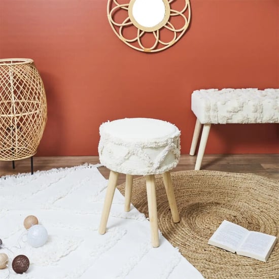 WDMT Ronde kruk met boho design – Ø 30 x 41 cm – houten poten – zachte bekleding – - Image 5