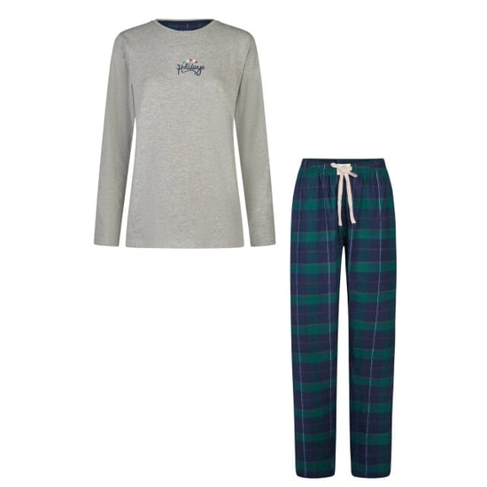 Happy Shorts Dames kerst pyjama set shirt + broek grijs/groen geruit - Image 1