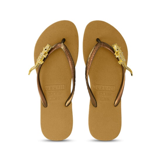 Uzurii Gold crocodile switch oker dames slippers, , maat: - Image 2