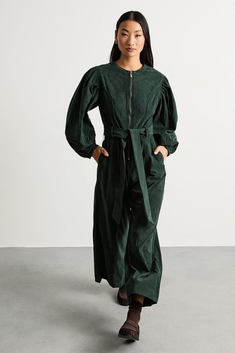 Petite Cord Zip Through Belted Jumpsuit - Image 1
