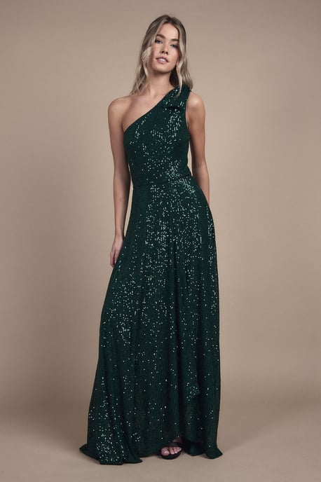 Teen Coast Sequin Bow One Shoulder Maxi Bridesmaid Dress - Image 3