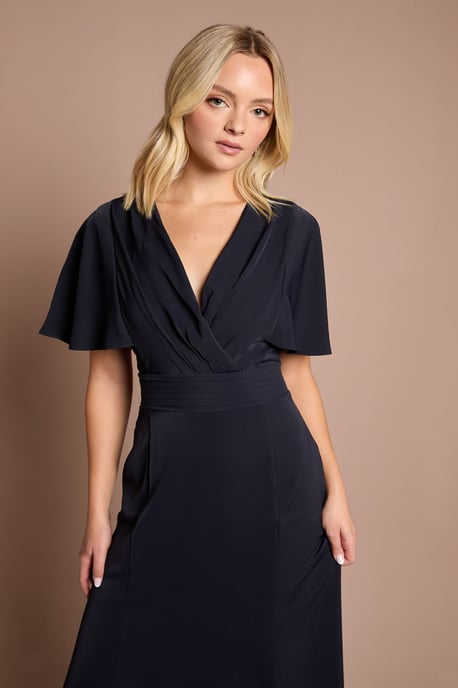 Teen V Neck Flutter Sleeve Bridesmaid Dress - Image 2