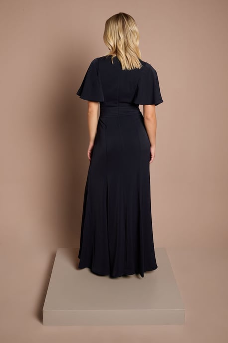 Teen V Neck Flutter Sleeve Bridesmaid Dress - Image 3