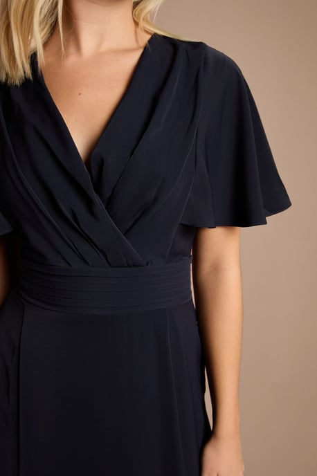Teen V Neck Flutter Sleeve Bridesmaid Dress - Image 4