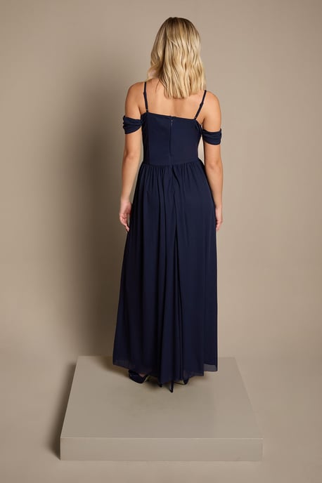 Teen Coast Cold Shoulder Stretch Mesh Bridesmaid Dress - Image 3