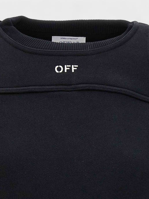 Women's Off White Off Stamp Round Crop Crewneck Sweatshirt in Black-White - Image 5