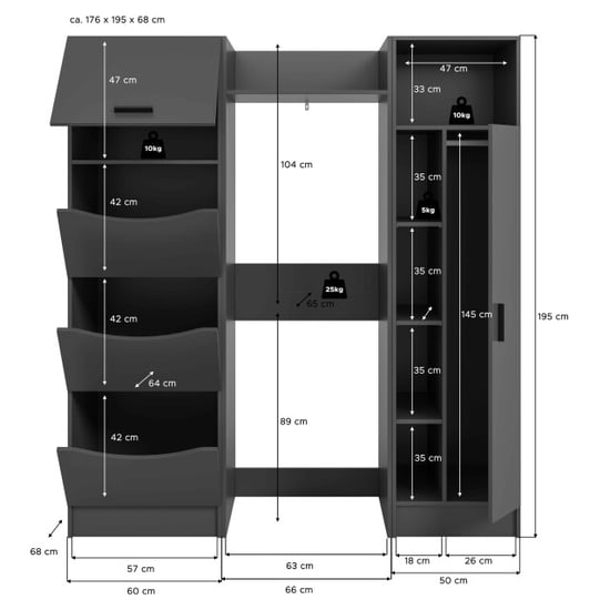 Furnilux Wasmachineombouw 3-delige set free 166x195x62 cm, antraciet - Image 4