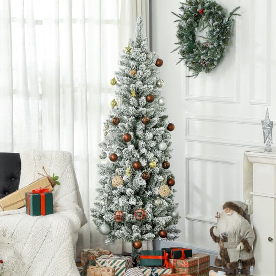 Homcom 4goodz kunstkerstboom slank met sneeuw 180 cm groen/ - Image 3