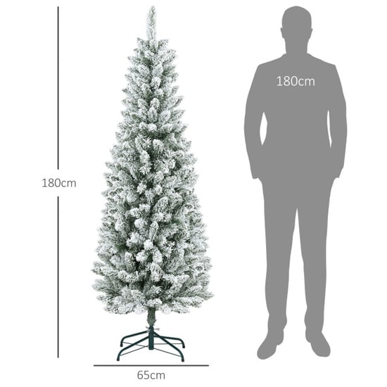 Homcom 4goodz kunstkerstboom slank met sneeuw 180 cm groen/ - Image 4