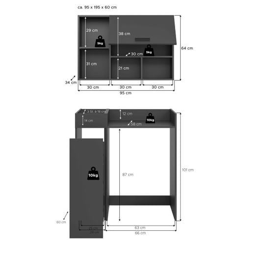 Furnilux Wasmachine ombouwkast 3-delige set "free" antrasiet 95x195x60 cm - Image 4