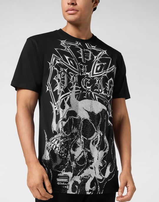 Rundhalsad T-shirt med Kromvapensköld och Dödskalle - Image 2