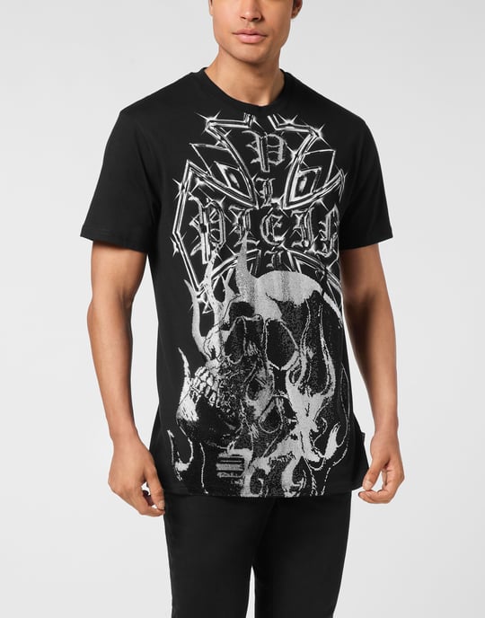 Rundhalsad T-shirt med Kromvapensköld och Dödskalle - Image 5