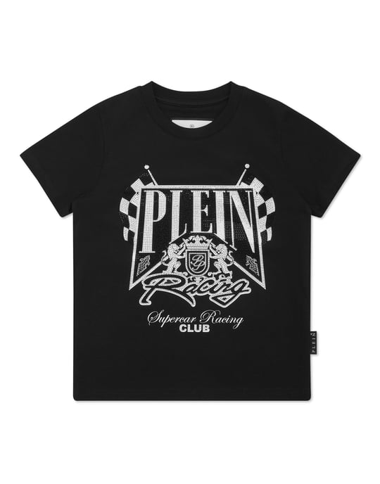 T-shirt med rund hals, strass, Racing Club - Image 1