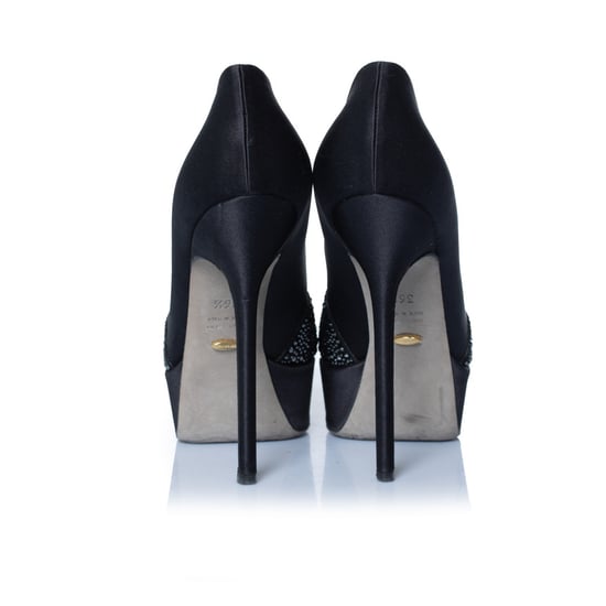 Sergio Rossi svarta pumps i satin med strassmönster - Image 3