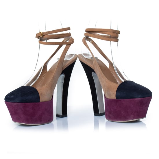 Yves Saint Laurent tricolor suede platform pumps - Image 4