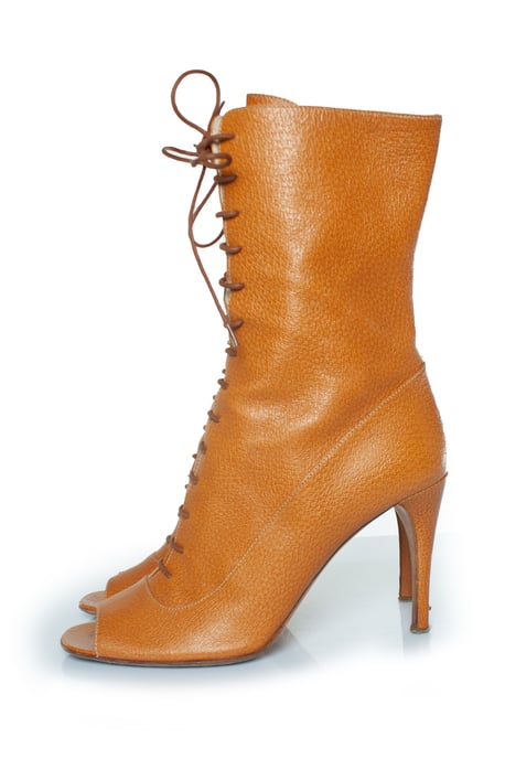 Prada bruine leren veterlaarzen met peep toe - Image 2