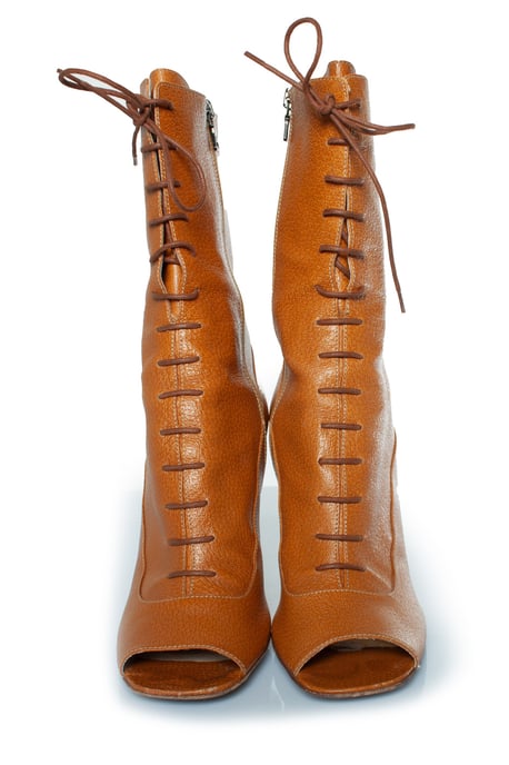 Prada bruine leren veterlaarzen met peep toe - Image 3