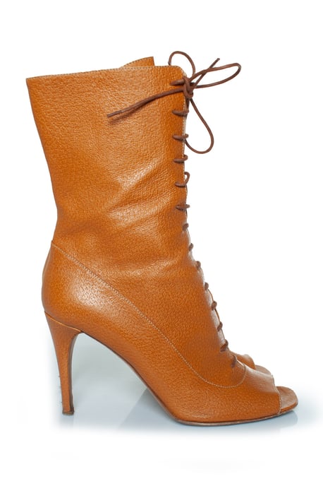 Prada bruine leren veterlaarzen met peep toe - Image 4