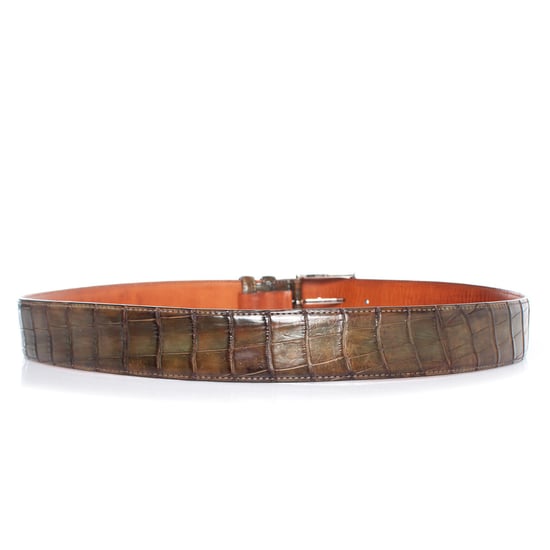 Santoni Alligator leren riem in olijfgroen - Image 3