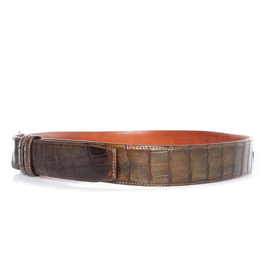 Santoni Alligator leren riem in olijfgroen - Image 4