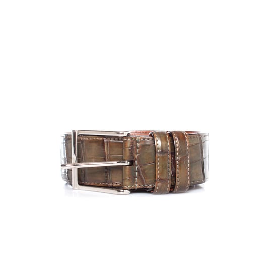 Santoni Alligator leren riem in olijfgroen - Image 5