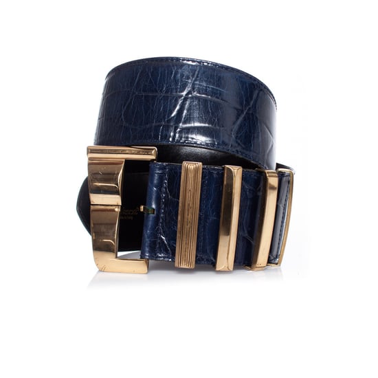 Gianni Versace Blått midjebälte i läder med krokodilprägling - Image 4