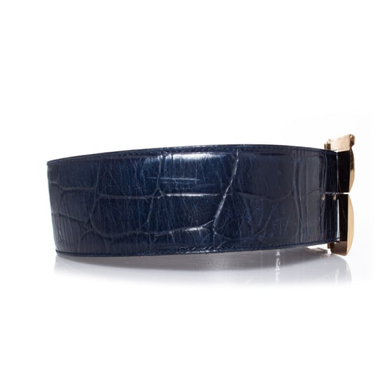 Gianni Versace Blått midjebälte i läder med krokodilprägling - Image 5
