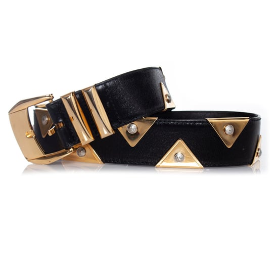 Gianni Versace Läderbälte med guldfärgade triangelapplikationer - Image 1