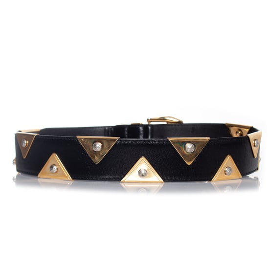 Gianni Versace Läderbälte med guldfärgade triangelapplikationer - Image 6