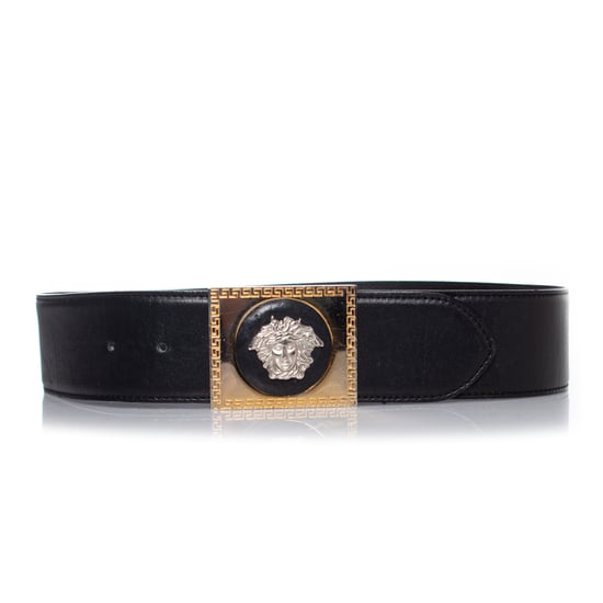 Gianni Versace svart läderbälte med medusaspänne - Image 1