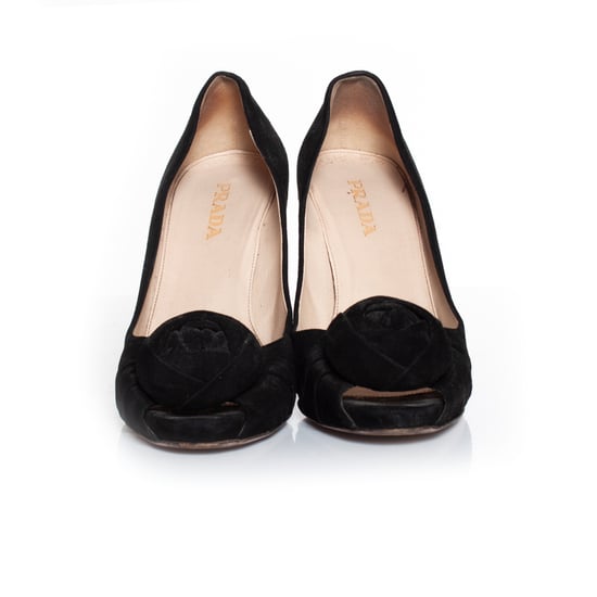 Prada Suede open teen pump met bloemenapplicatie - Image 5