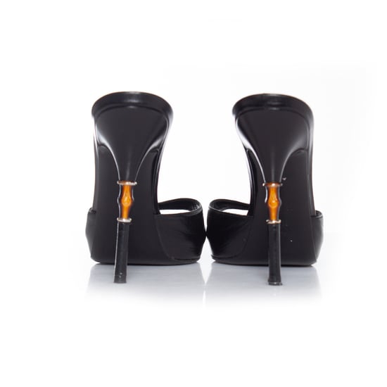 Gucci Black leather mule sandal with bamboo heel - Image 6