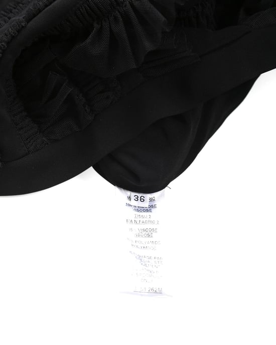 Balmain Zwarte Viscose Met Rimpelige Tule Accentuerende V-Hals Lange Mouwen Mini Jurk - Image 5